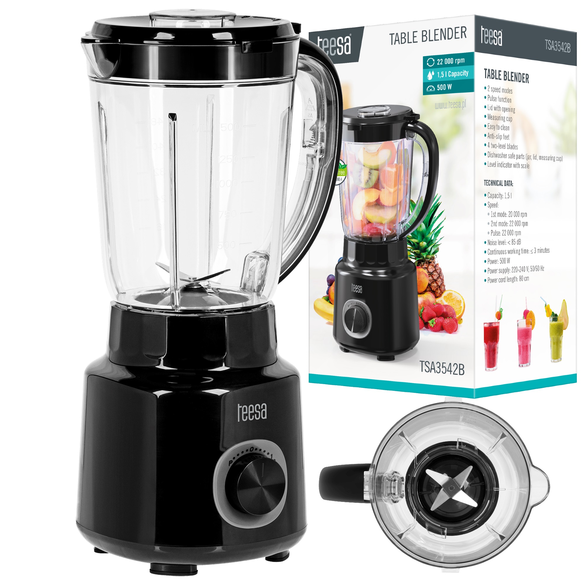 TEESA TSA3542B 500 W hrnčekový mixér, čierny